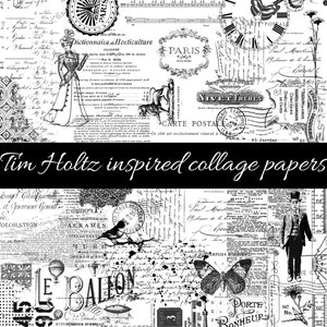 Carte da decoupage stampabili in bianco e nero per collage. Ottime per la stampa su carta velina o da lucido ~RISPARMIA INCHIOSTRO!