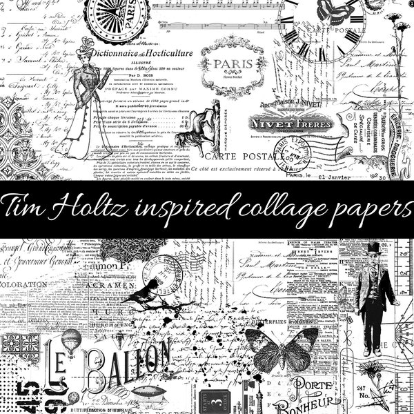 Papeles Collage de decoupage imprimibles en blanco y negro. Ideal para imprimir en papel tisú o papel de calco ~¡INK SAVER!