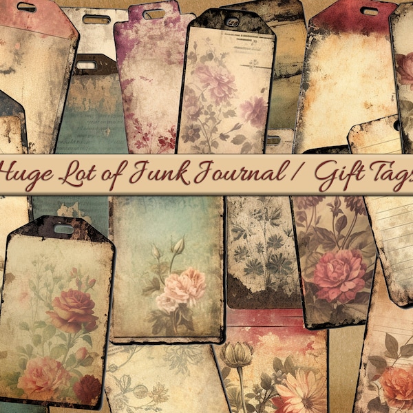 180 Grungy Junk Journal Tags- grungy   - versatile distressed tags for junk journaling - Digital Download-Industrial Label