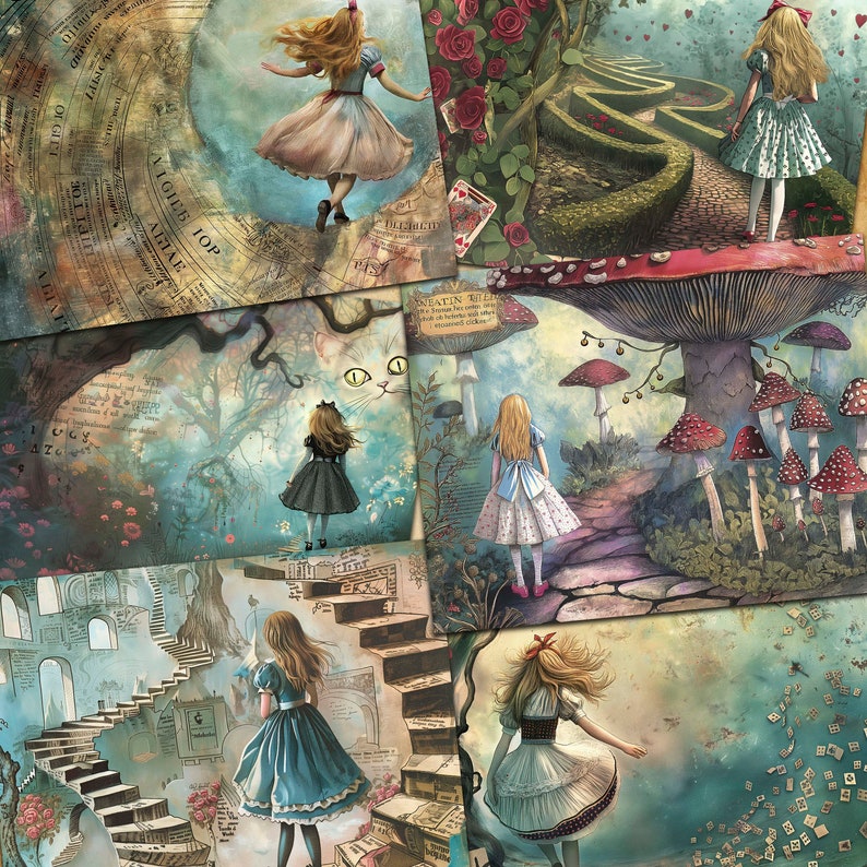 Alice in Wonderland Junk Journal Kit, Vintage Fantasy Scrapbook ...