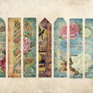 Puede incluir: Marcadores de libros vintage con dise&ntilde;o floral y texto que incluye "Geo Innisfal Green", "Garden Farm Flowers", "Mella V. Barnes, The Woman Florist, Springeld, Ohio", y "1900 Bring Tagline".