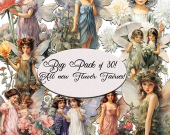 Flower Fairies ClipArt – 80 Vintage Style Images (Digital Download)
