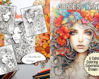 Goddess Adult Colouring book. Download and print. Mindfulness Exercise, Gift for Women