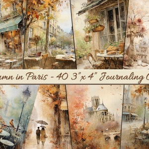 Autumn in Paris-dagboekkaarten - Paris Junk Journal - 40 instant digitale download - afdrukbare herfstkaarten - verkrijgbaar als kunst aan de muur