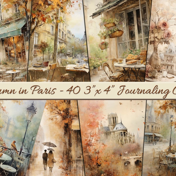 Autumn in Paris Journaling cards - Paris Junk Journal - 40 Instant Digital Download - Printable Autumn Cards - Available as Wall Art