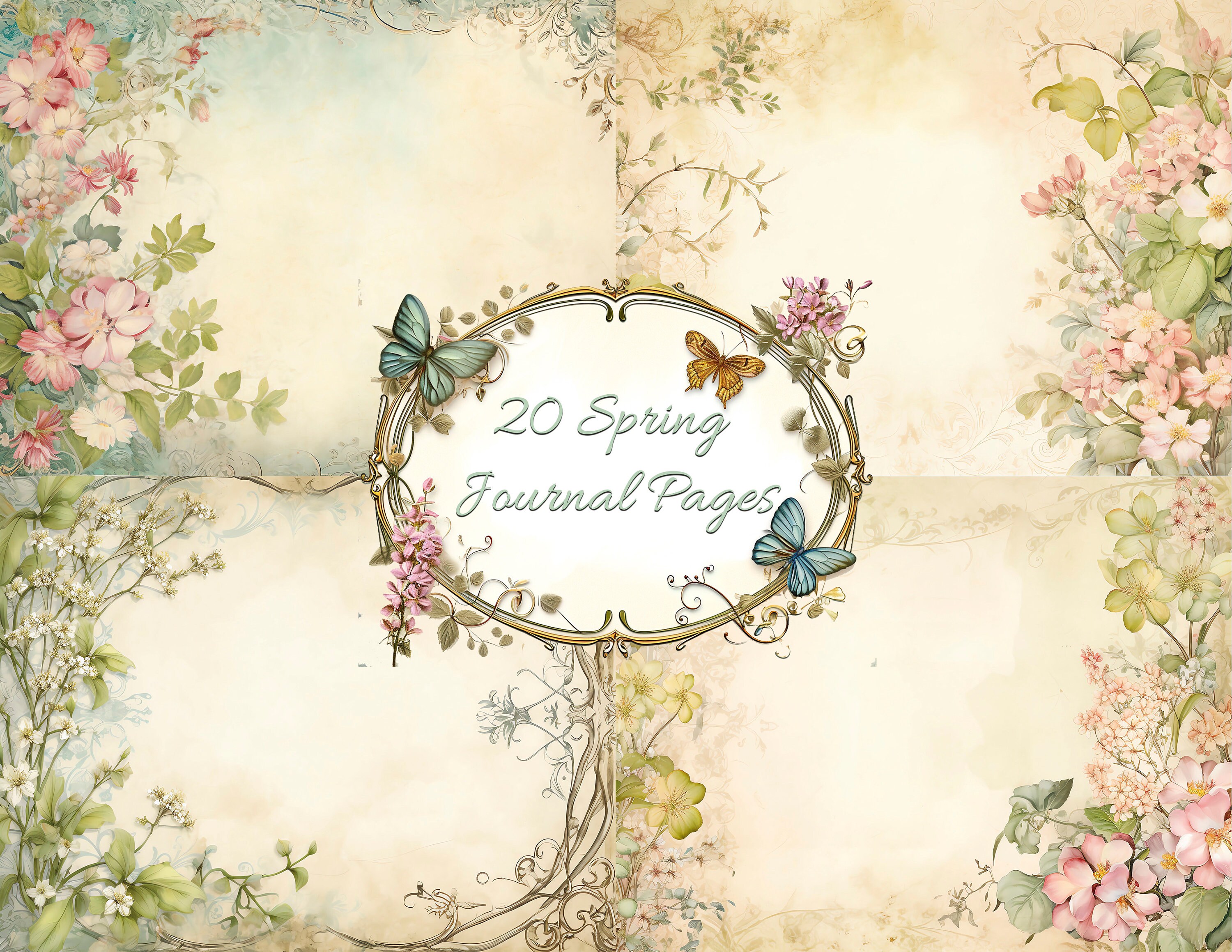 Spring Open Diary Floral Spring Journal Pages, Botanical Diary Inserts (digital Download ...