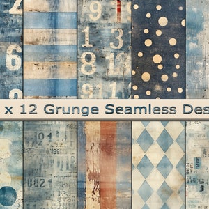 Seamless Digital Blue Grunge designs - 12" x 12" Digital Scrapbooking backgrounds - Repeating pattern backing paper - Junk Journal printable