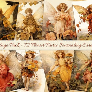 Tarjetas originales de diario de hadas de las flores otoñales. Paquete grande de 72 tarjetas. Estilo Cecily Mary Barker. Diario basura otoñal. Diario basura otoñal.