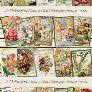 Catálogo de jardinería vintage del siglo XIX, piezas efímeras para llevar un diario: paquete enorme con más de 100 etiquetas y sellos. Descargas digitales para diarios de jardinería.
