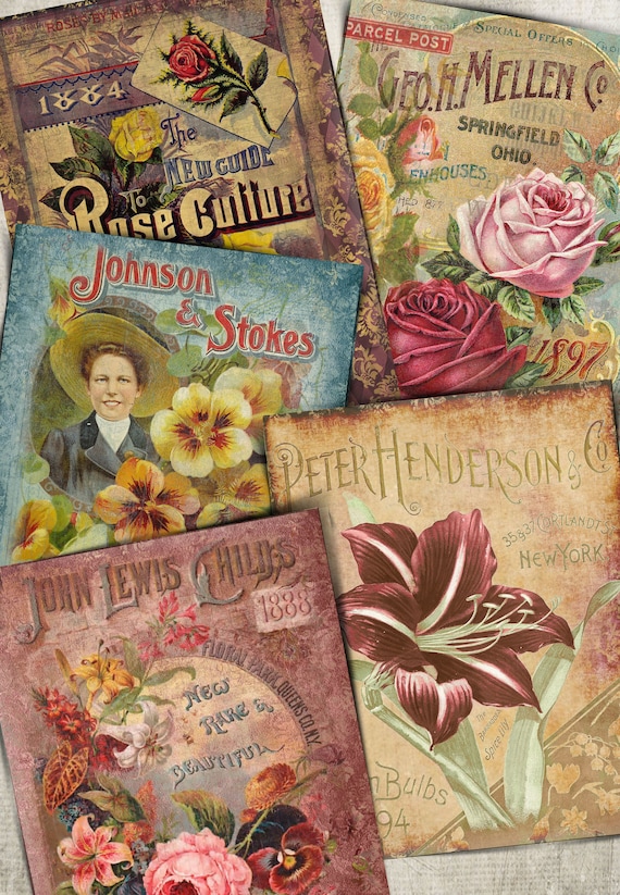 Vintage Catalogues and Garden Junk Journal pages. Bonus tags and bookmarks for instant download.