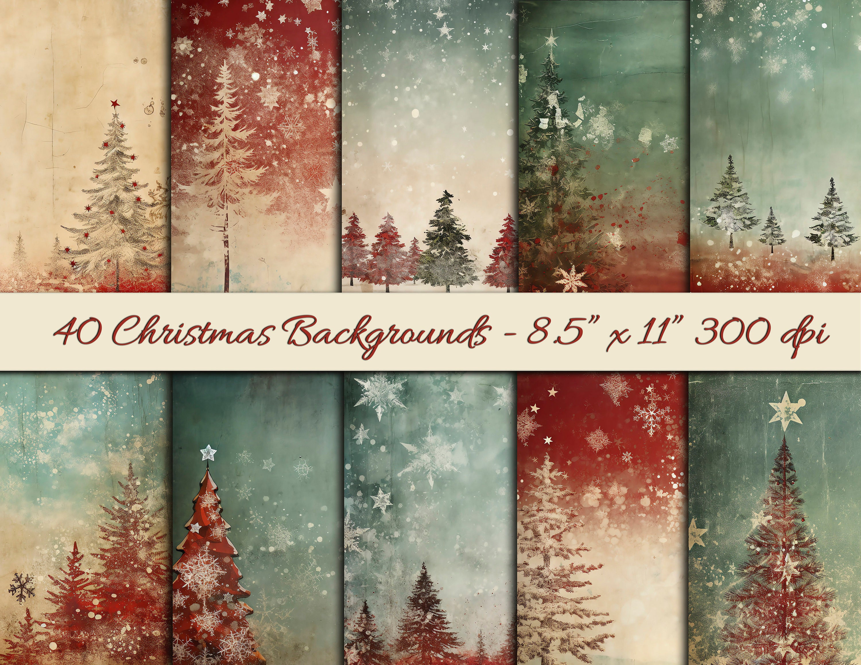 Christmas Grunge Journal Papers, Printable or Digital Seasonal