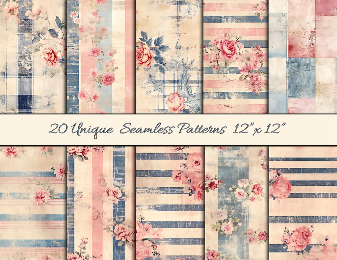 Denim Rose Seamless Pattern, Shabby Chic Digital Paper (digital ...