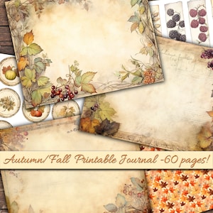 Autumn Junk Journal - Over 65 pages! Autumn Journal pages-Autumn fussy cuts-Fall themed washi tape-Autumn book marks & Belly Bands