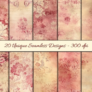 20  Seamless Patterns-Scrapbook paper, Printable Background Paper - Junk Journal Vintage Damask designs - 12x12 & 11x8.5  Craft Paper