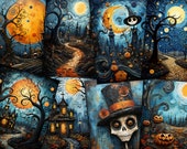 Printable Halloween Cards- Whimsical Halloween Journaling cards, Halloween Download - DIY Halloween Cards -Tim Burton
