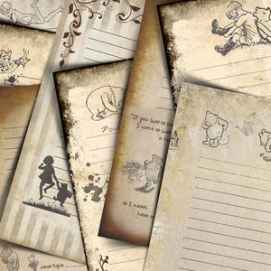 Note o pagine di diario classiche vintage di Pooh e cancelleria classica di Pooh Bear, inclusa la versione con risparmio di inchiostro di ciascuna.