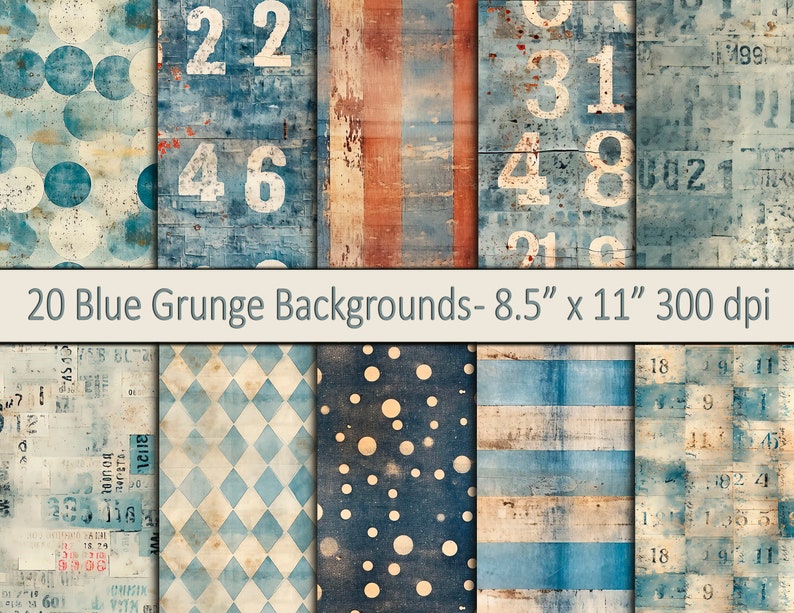 Patterned Backing Paper Seamless Digital Blue Grunge Designs 12 X 12 Digital Scrapbooking ...