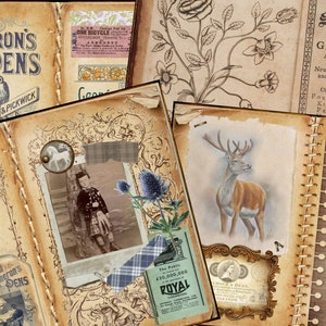 Vintage Scottish Ephemera Travel Journal,Printable Junk Journal Kit with loads of Vintage tickets and other tags, pockets and embellishments