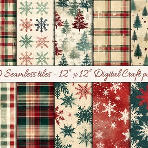 Motifs de Noël sans couture - Motifs à carreaux 12 x 12 po. Papier numérique de Noël de Noël PLUS papier journal 11 x 8,5 po. - Téléchargez et imprimez