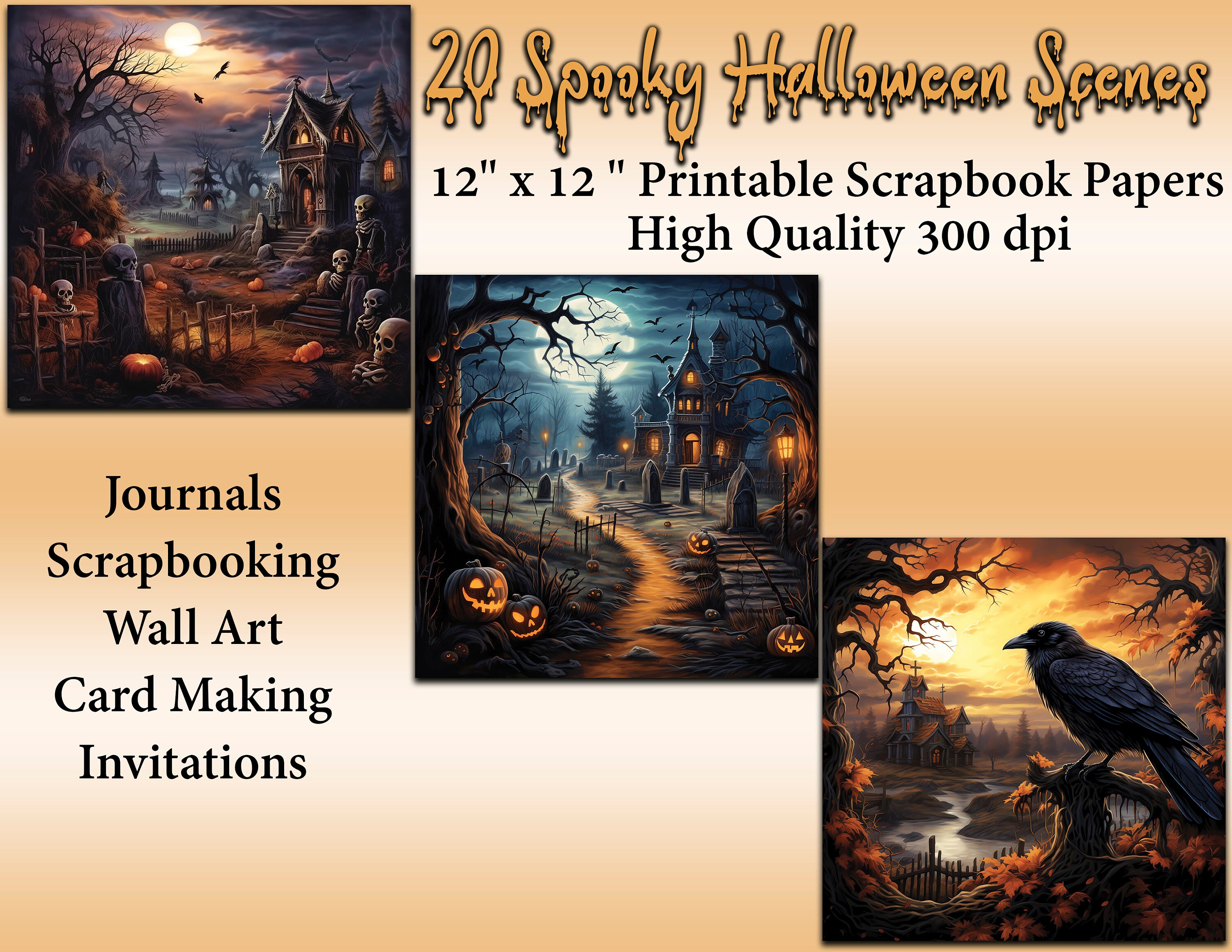 Halloween Printable Scrapbook Paper Spooky Digital - Etsy
