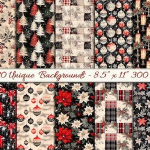 Motifs de Noël sans couture - 30,5 x 30,5 cm - support de Noël numérique rouge et noir PLUS papier journal 11 x 8,5 cm - à télécharger et à imprimer