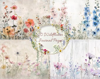 Watercolor Wildflower Meadow Paper, Vintage Spring Journal Pages (Digital Download)