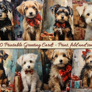 20 cartes de Noël à imprimer - cartes journal indésirables - adorables chiots de Noël - téléchargement numérique - cartes de voeux pour chien