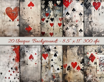 Distressed Poker Paper – Grunge Card Suits, Junk Journal (Digital Download)