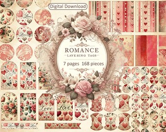 Vintage Valentine Ephemera Pack – Romance Tags & Circles (Digital Download)