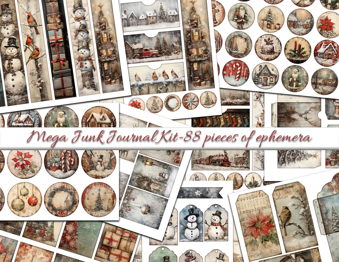 Christmas Junk Journal Kit, Grungy Winter Ephemera (digital Download ...
