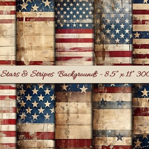 Carta da pacchi grunge stelle e strisce - 30 carte di supporto digitali - Diario di viaggio degli Stati Uniti - Diario di viaggio per uomini - Bandiera americana - Patriottismo degli Stati Uniti