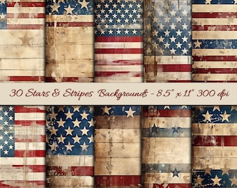 Stars and Stripes Grunge Digital Paper – Patriotic Junk Journal (Digital Download)