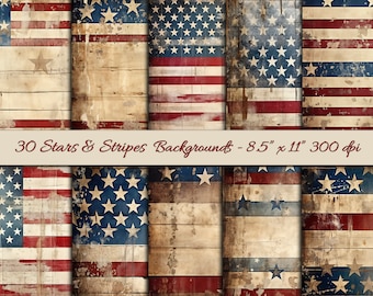 Stars and Stripes Grunge craft paper- 30 digital backing papers- US Travel junk journal - Junk Journal for Men-American Flag -US Patriotism