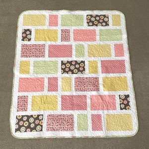 Handmade Floral and Honey Bee Crib Quilt, baby blanket, baby shower gift, embroidered quilt, unique baby gift, personalized