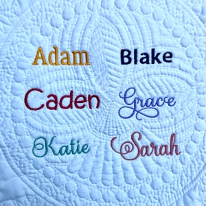 Name embroidery, personalize your quilt, embroidered name, personalized baby gift, personalized baby quilt, embroidered baby blanket