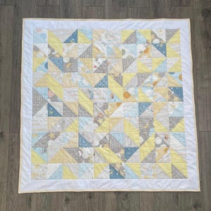 Handmade Baby Quilt: Yellow & Gray Triangle Patchwork Crib Blanket