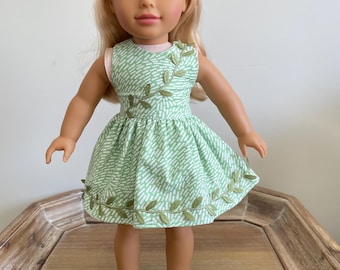 American Girl or 18” Doll Green Tea Party Dress and Shorts Set