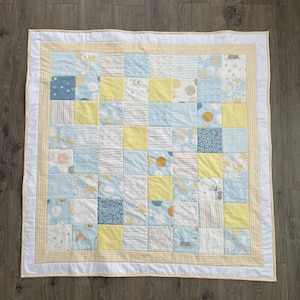 Handmade Baby Quilt: Yellow & Blue Nursery Crib Blanket