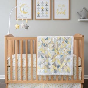 Handmade Baby Quilt: Yellow & Gray Triangle Patchwork Crib Blanket
