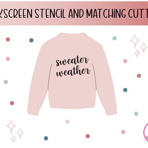 May include: A pink sweatshirt with the text "sweater weather" in black script. The sweatshirt is on a white background with pink and blue confetti.