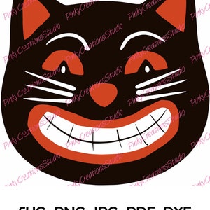 Vintage Halloween Czarny Kot SVG - Vintage Halloween - Retro Czarny Kot SVG - png - jpg - pdf - dxf - Halloween Clipart