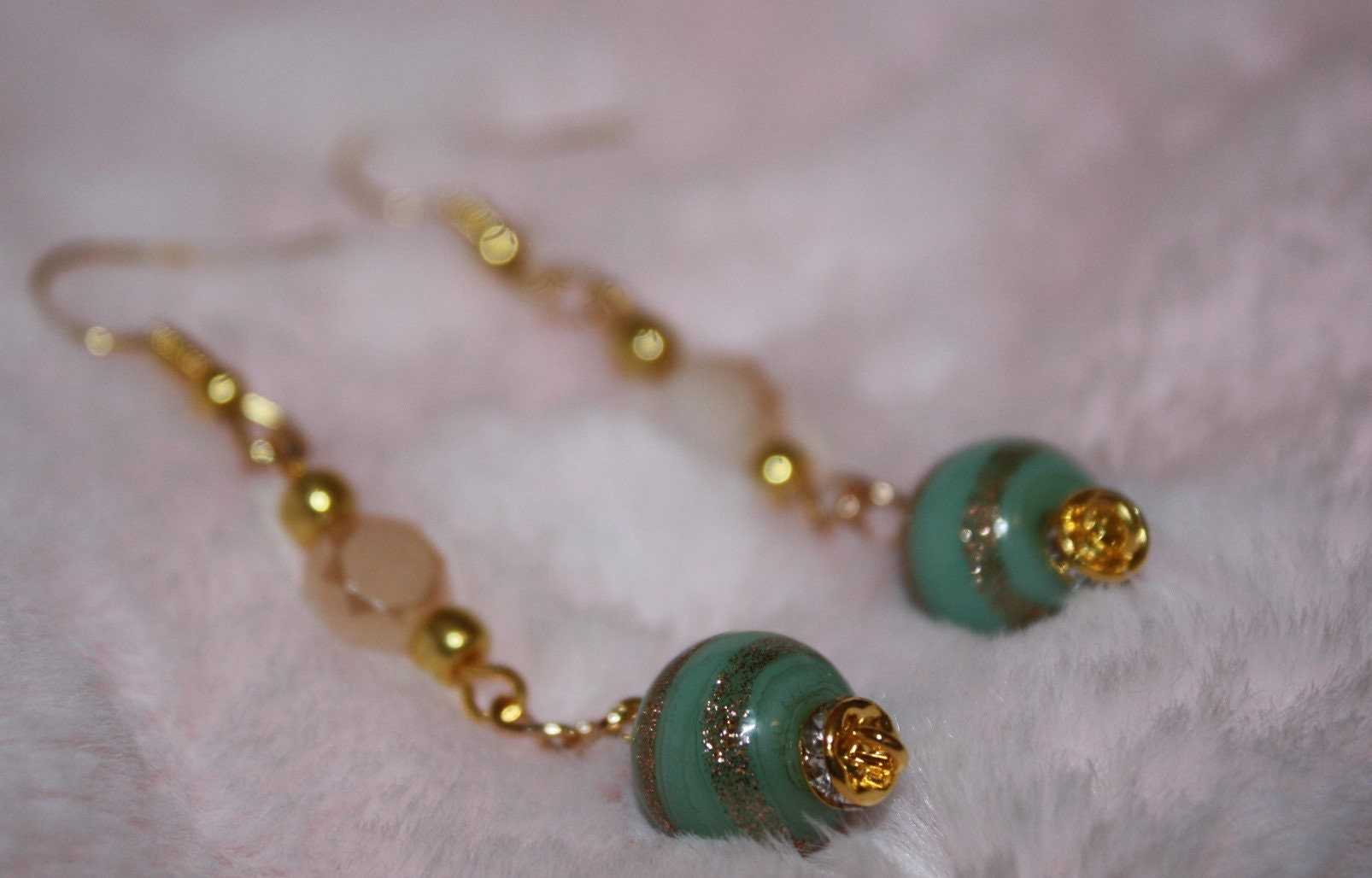 Mint Green & Gold Dangle Earrings Etsy New Zealand