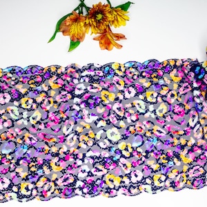 5 Yards 9.25&quot; Multi Color Leopard Print Stretch Lace