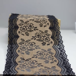 10&quot; Black and Brown Floral Stretch Lace