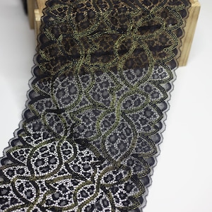 9.5&quot; Black and Gold Leopard Print Stretch Lace