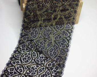 9.5" Black and Gold Leopard Print Stretch Lace