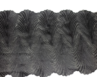 10" Black Feather Stretch Embroidery Lace Trim