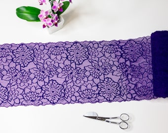 5 Yards 8.75" Purple Stretch Lace Trim