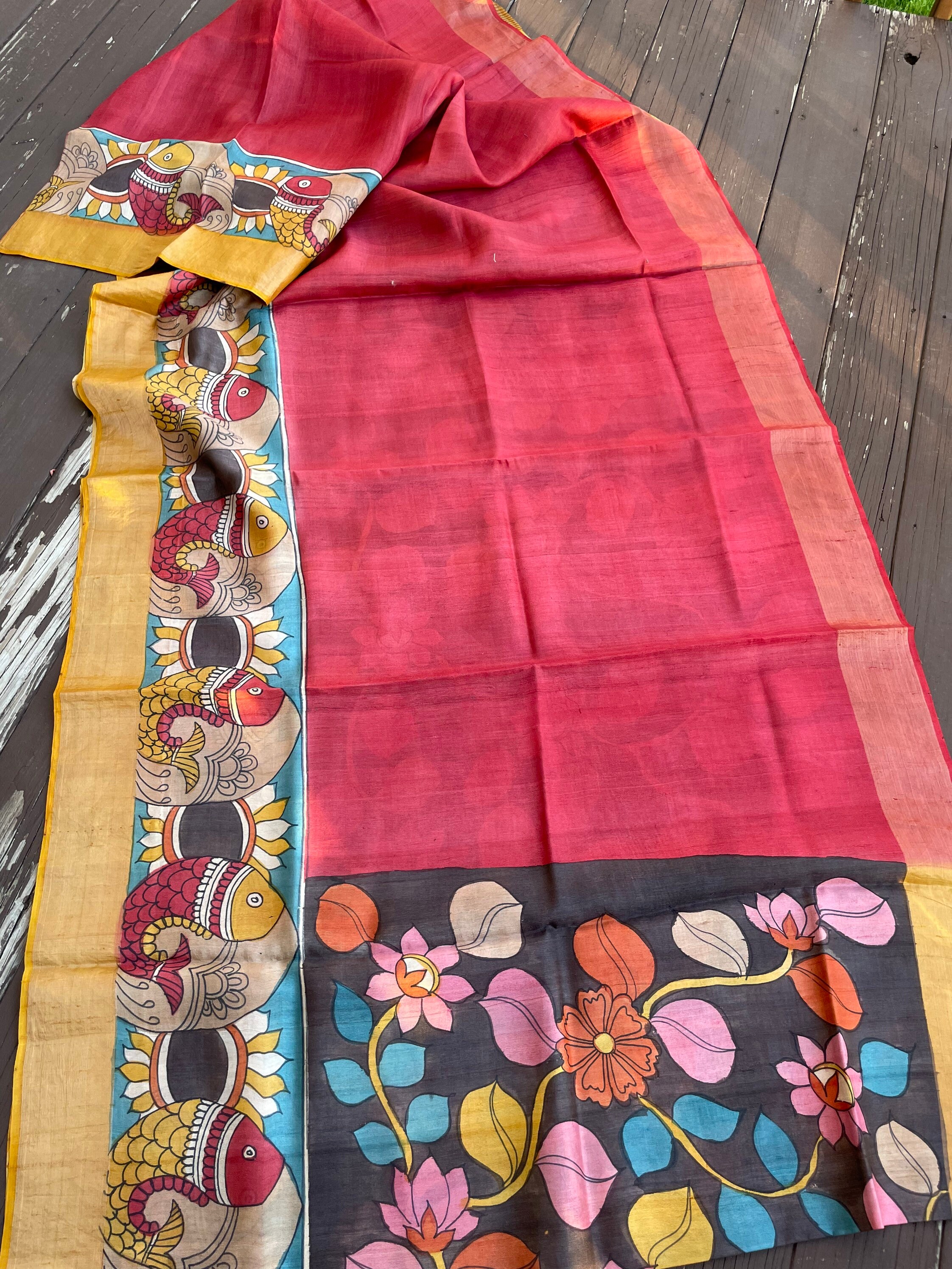 Hand-Printed Pure Tussar Silk Saree FH130 main image 0