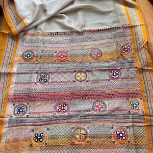 Handwoven pure Vidarbha tussar silk saree with Lambani embroidery